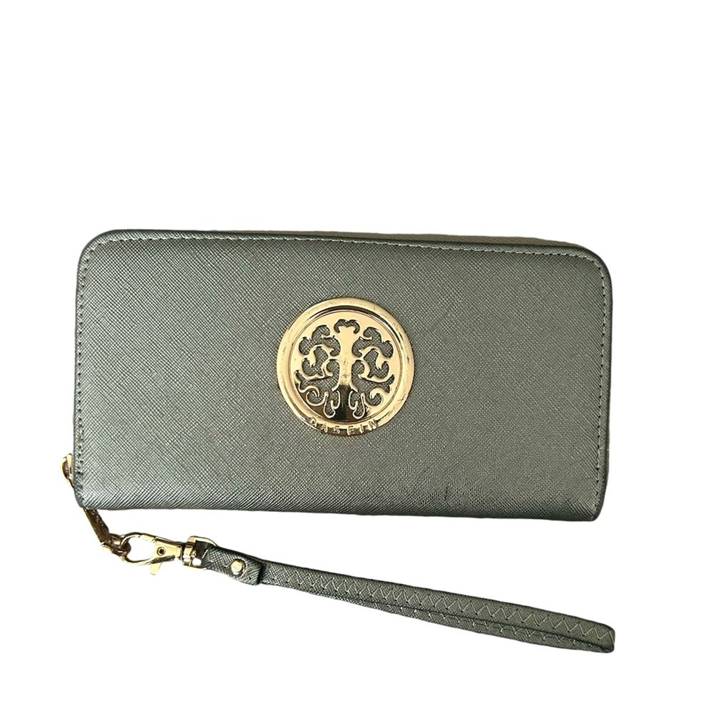 5/$25 Dasein silver/gray wallet with wristlet 7.5”x4”